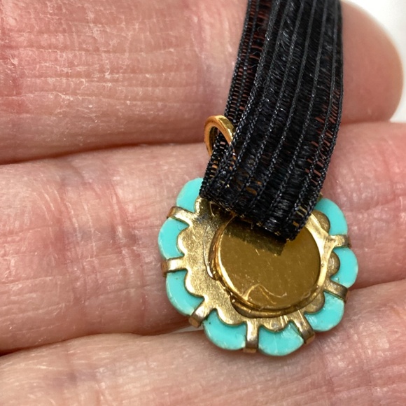 necklace on ribbon vintage blue charm with faux diamond - Picture 9 of 11